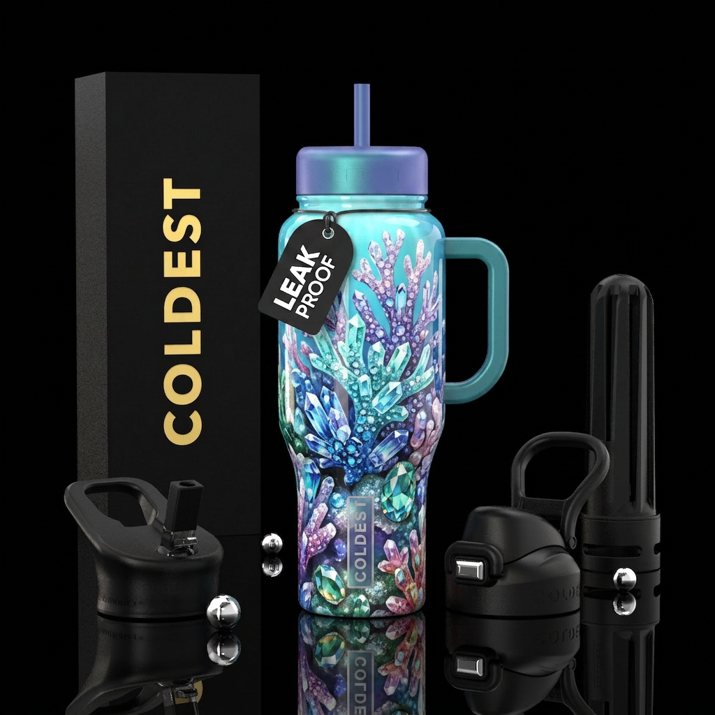 Coral blue water bottle design