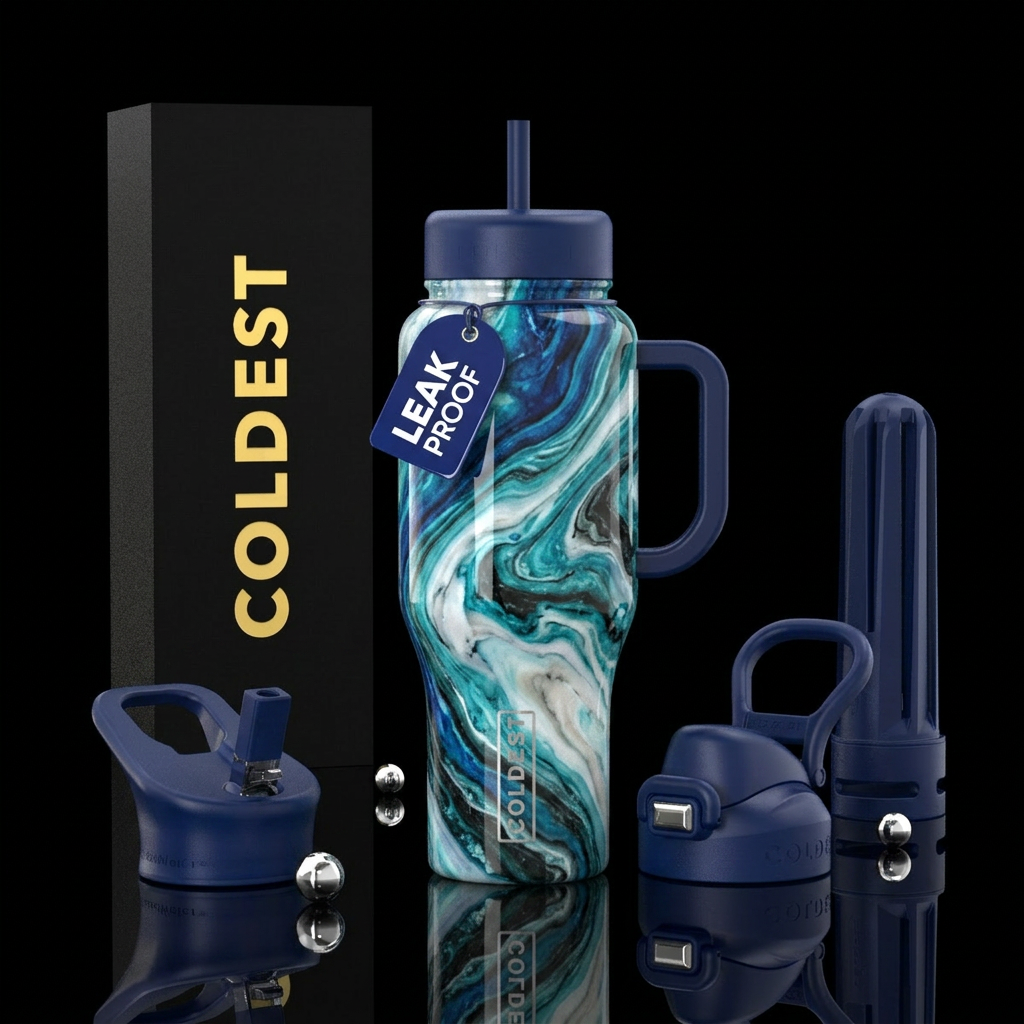 Ocean marble water bottle design