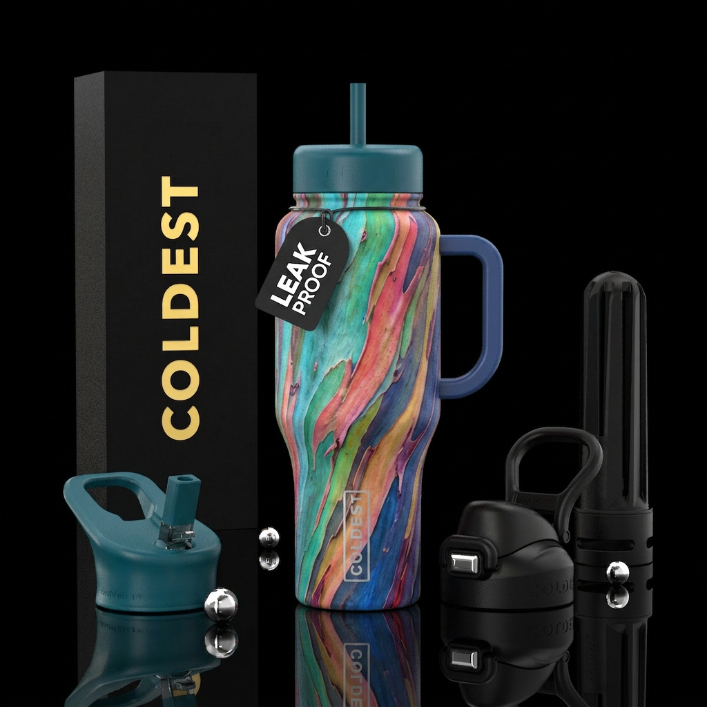 Rainbow Eucalyptus water bottle design