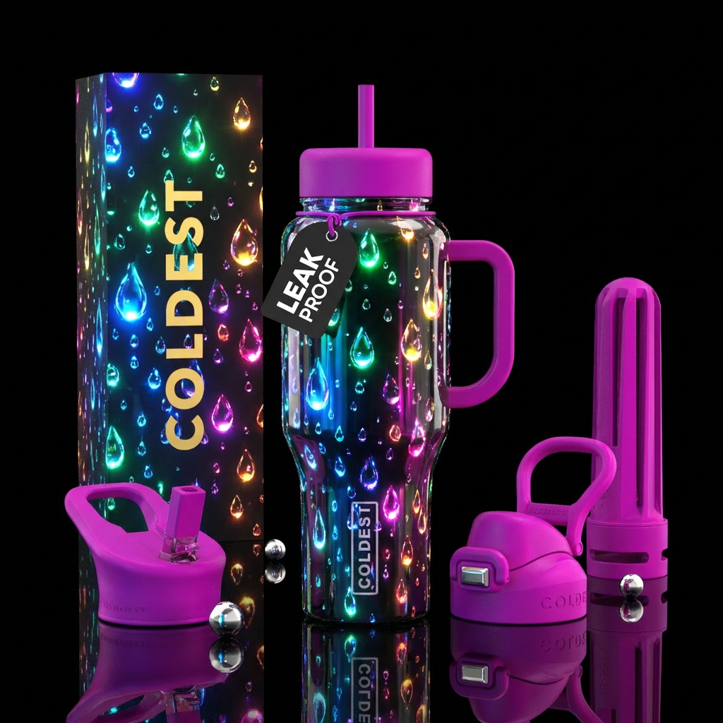 glowie, shiny, clear raindrops water bottle design