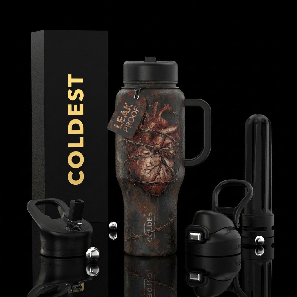 realism, tattered heart wrapped in rusty barbed wi... water bottle design