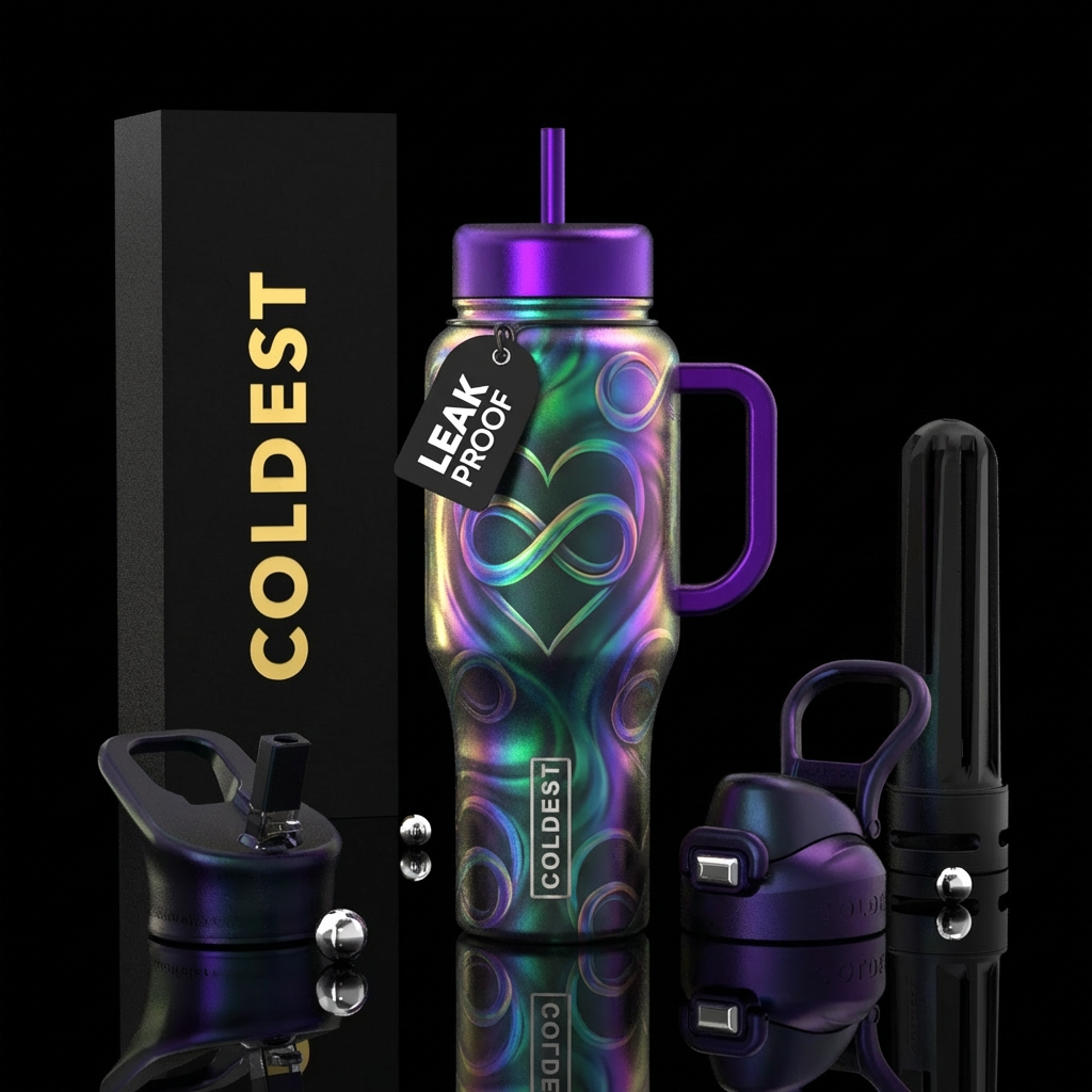 glowie, irridescent, multiple infinity hearts,, fa... water bottle design