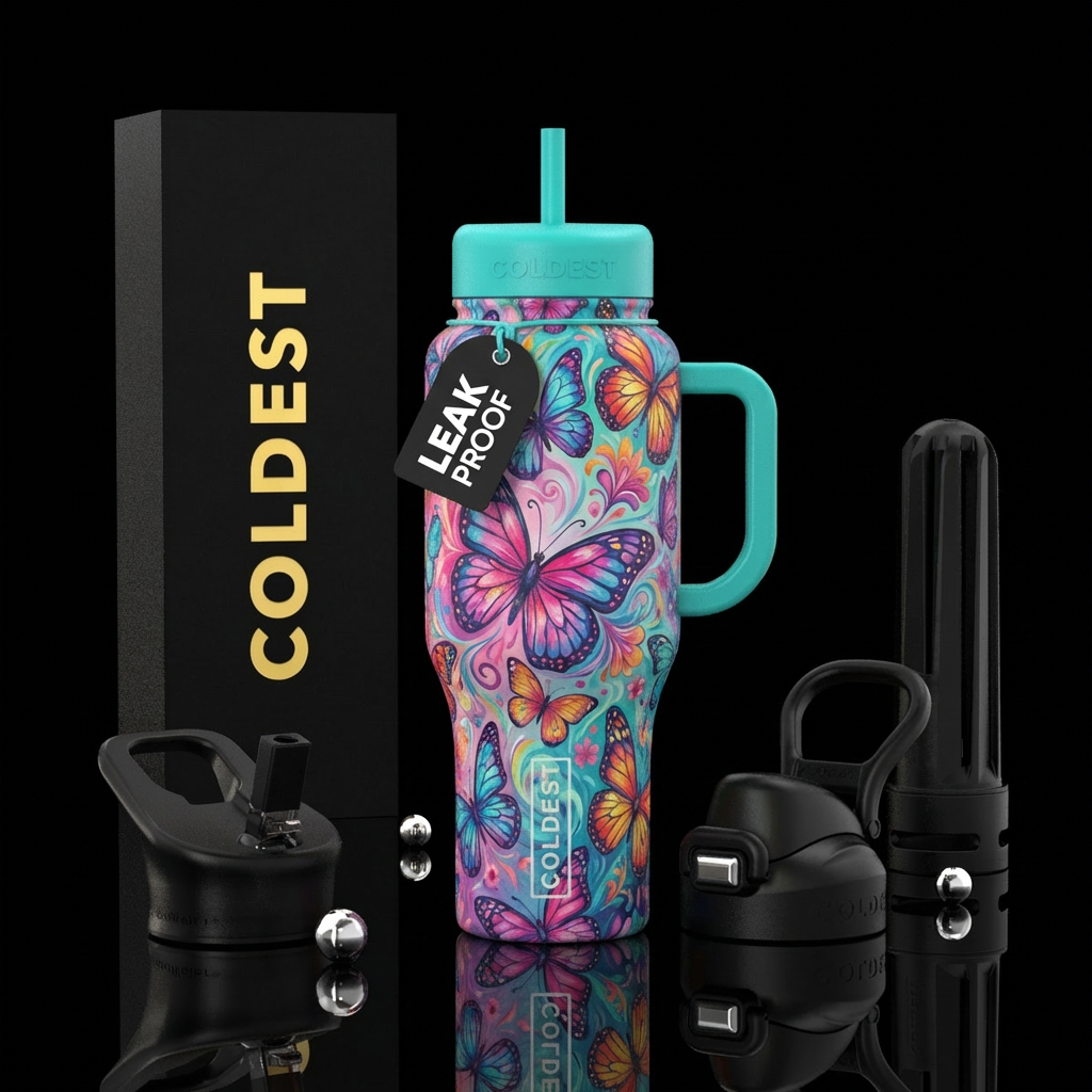 Butterfly kisses water bottle design