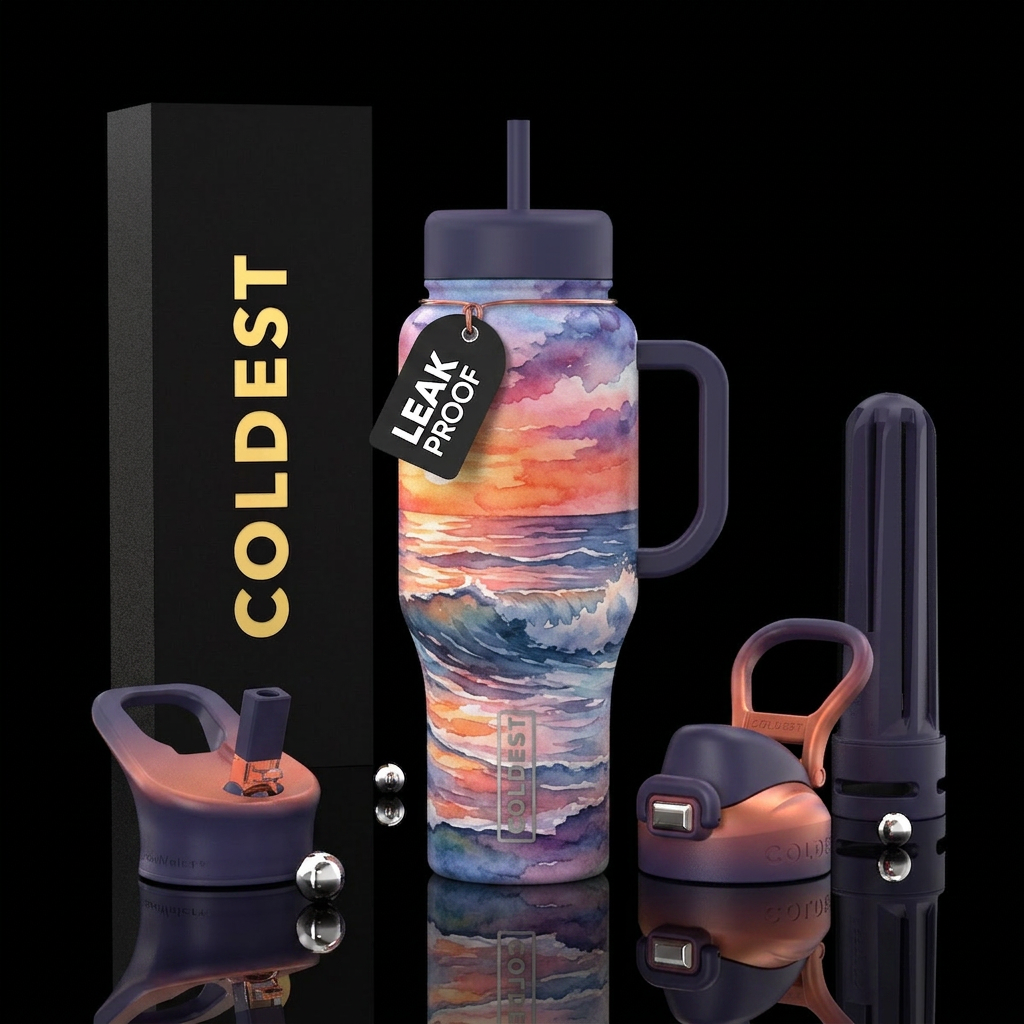 Sunset waves water bottle design
