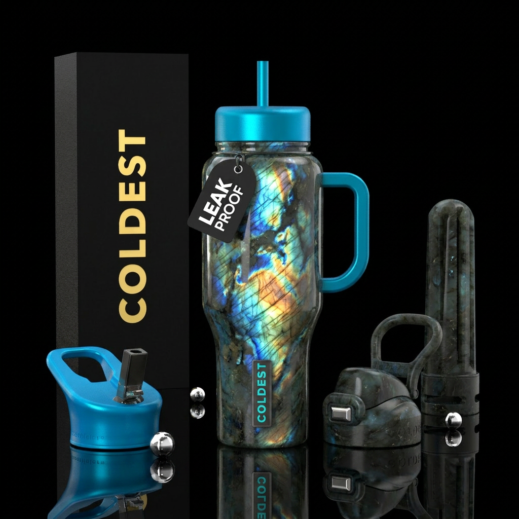 Looks like bottle is made of labradorite water bottle design
