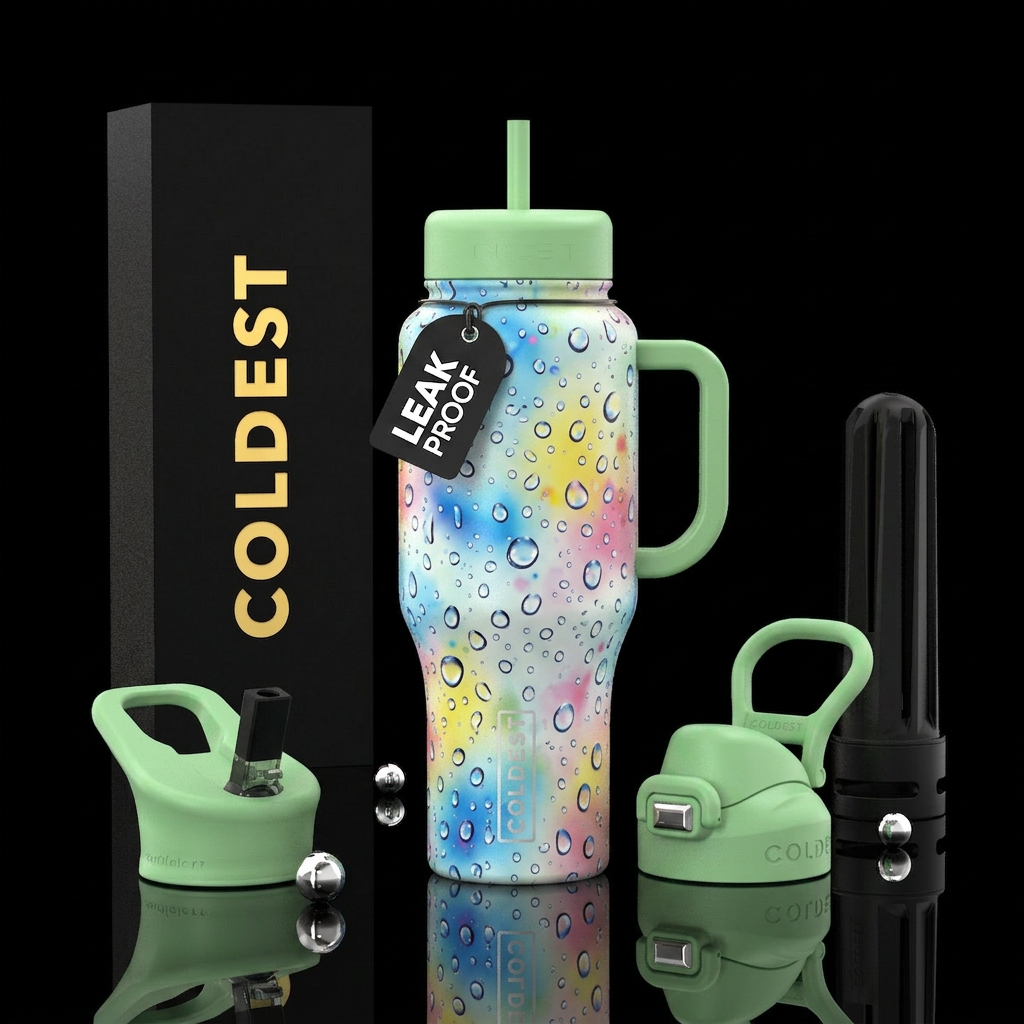 Raindrops with splashes of soft colors in the back... water bottle design