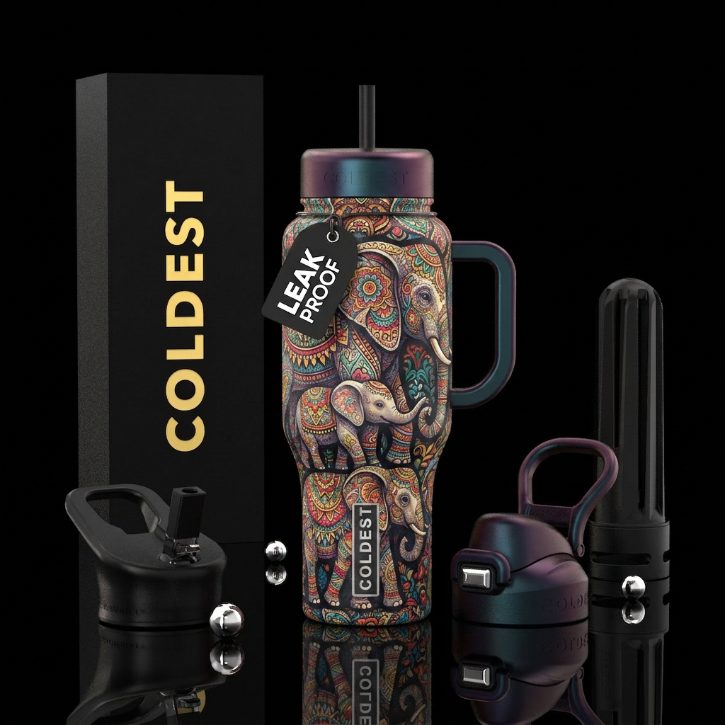 Mama and Baby elephants with Mandela and India sty... water bottle design