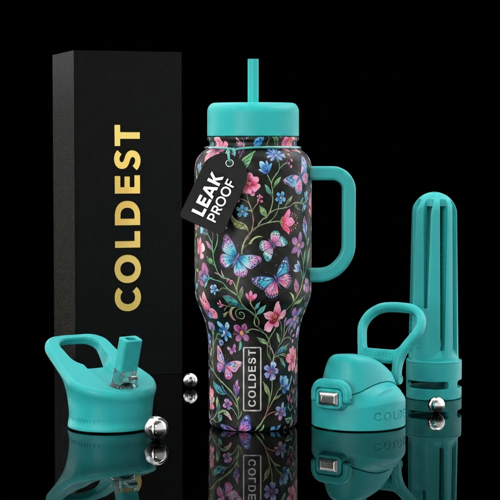 Boho chic style, vines and wildflowers with butter... water bottle design