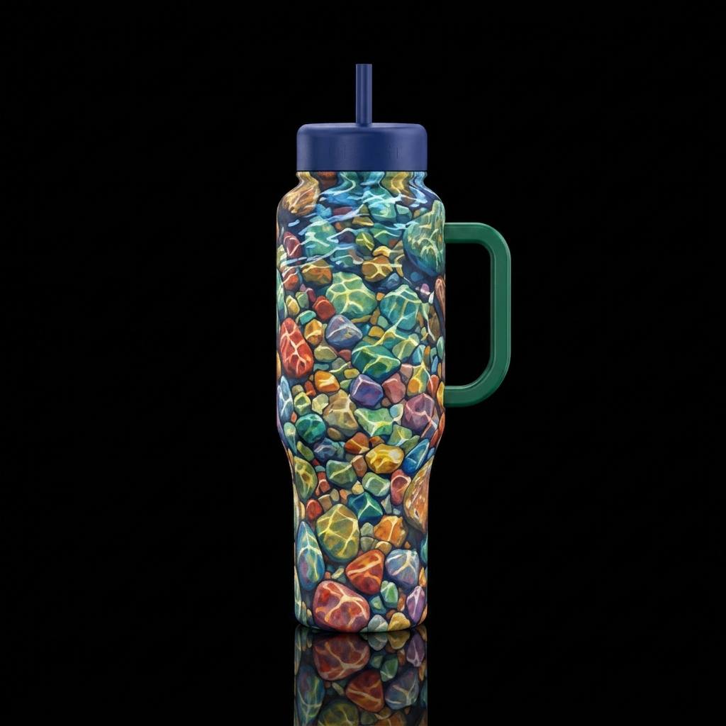 Rainbow Rock Lake, point of view from above straig... water bottle design