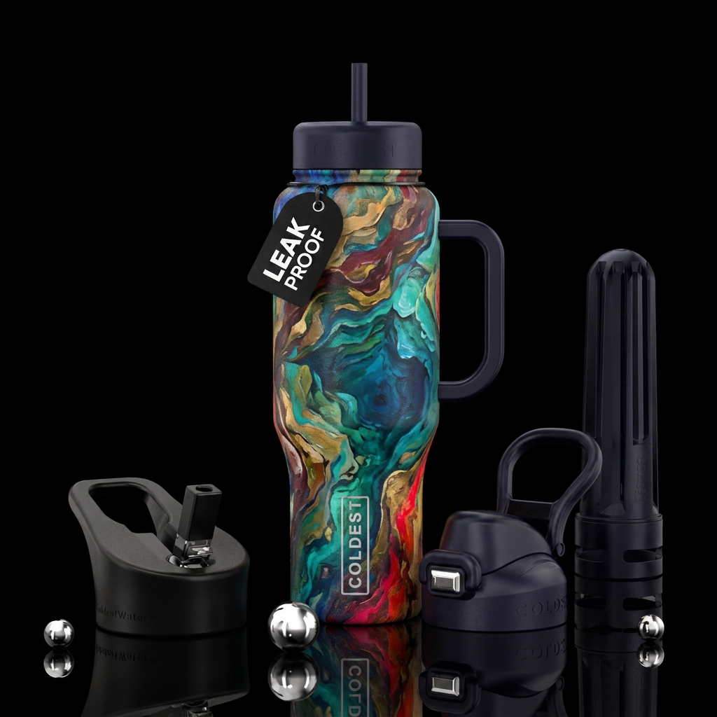 Rainbow Rock Lake, point of view from above straig... water bottle design
