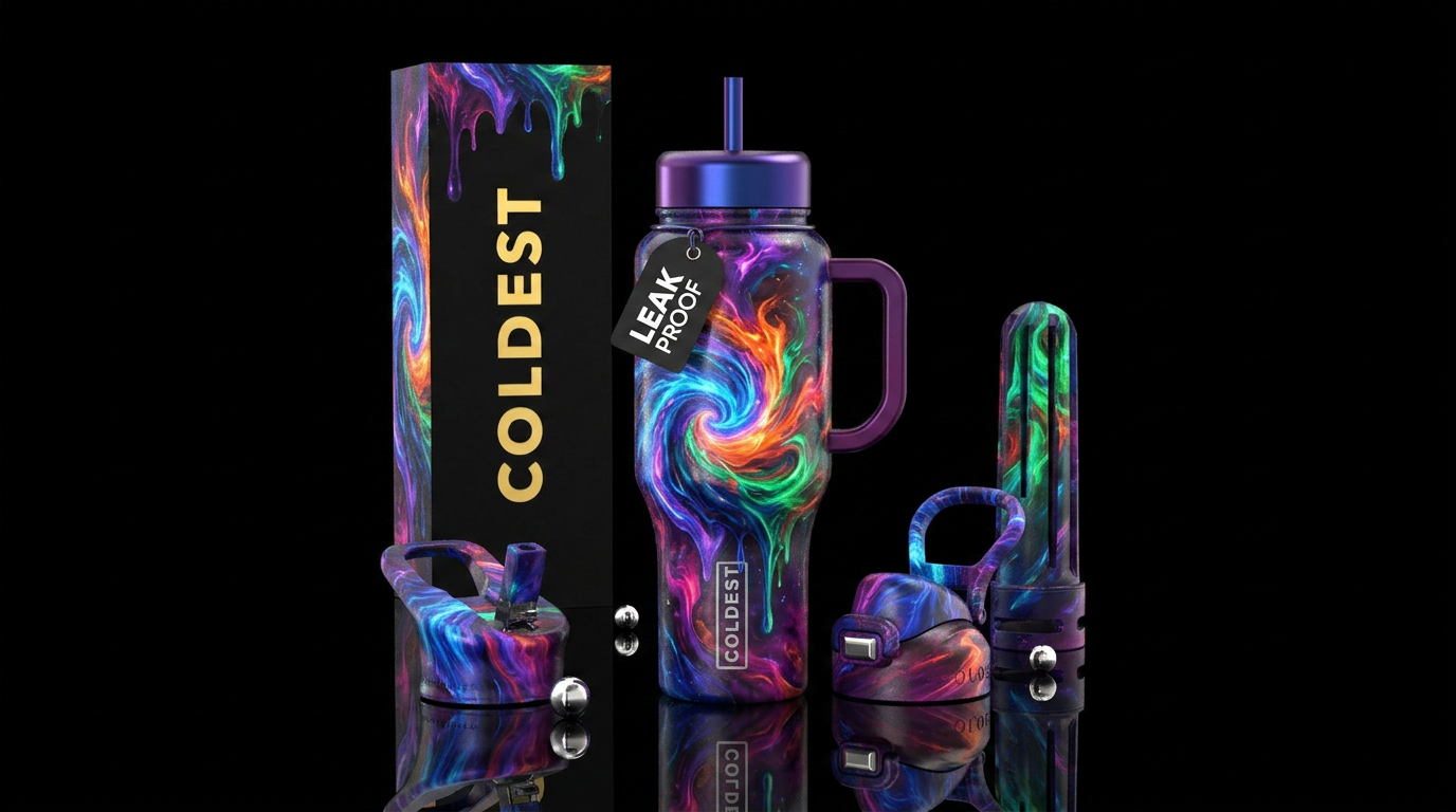 explosive, beautiul, swirls, dripping,somber,, mag... water bottle design
