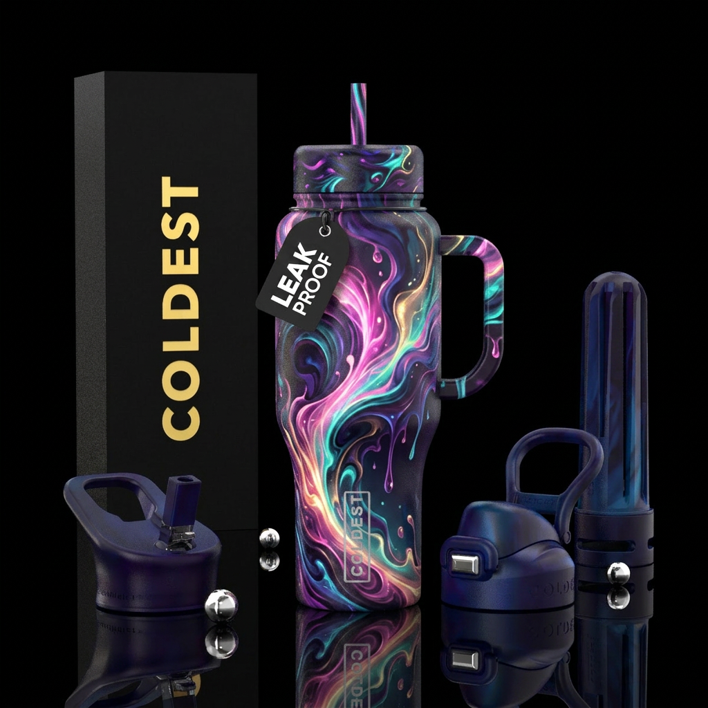 explosive, beautiul, swirls, dripping,somber,, mag... water bottle design
