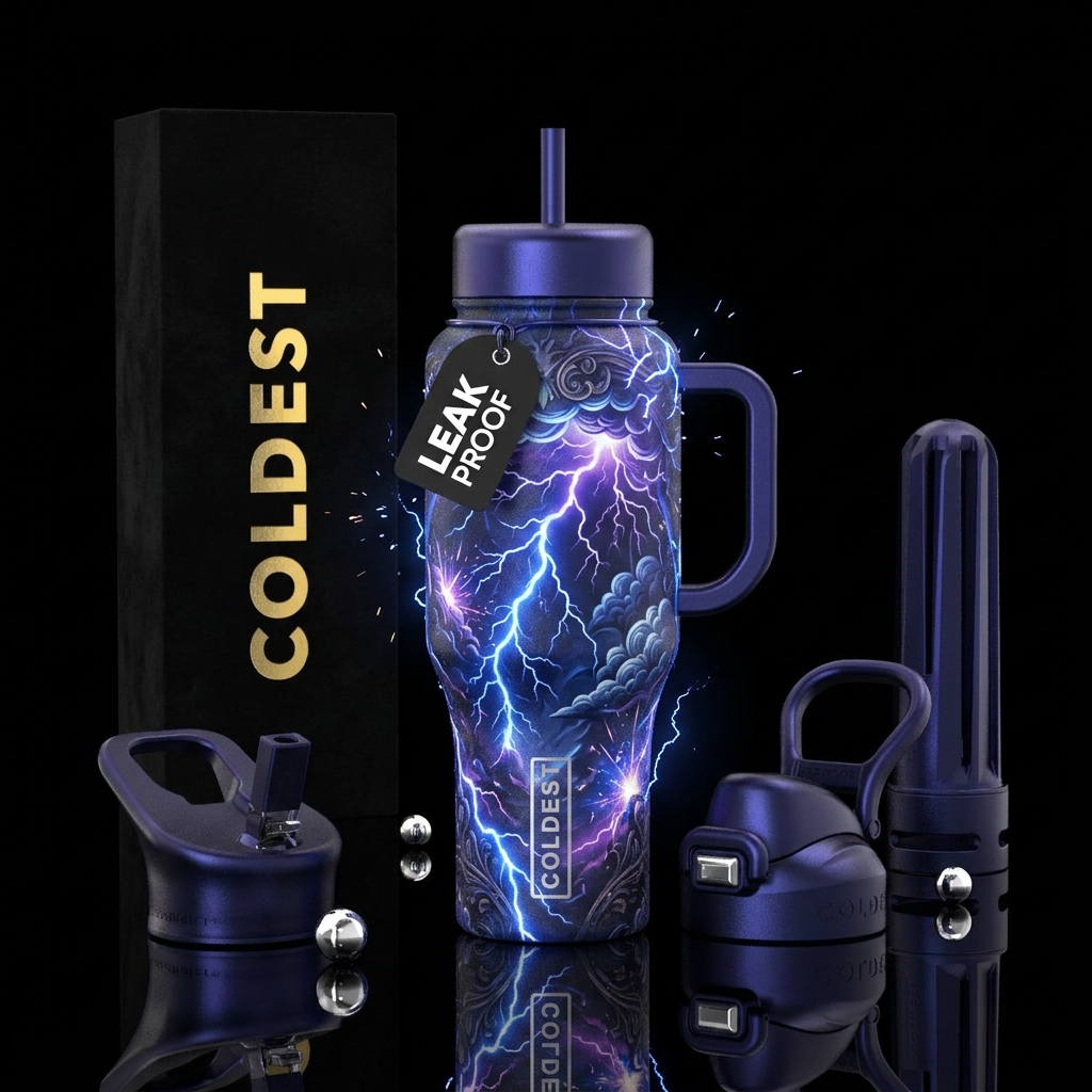 wizard, magical, electric, explosive,cobalt blue, ... water bottle design