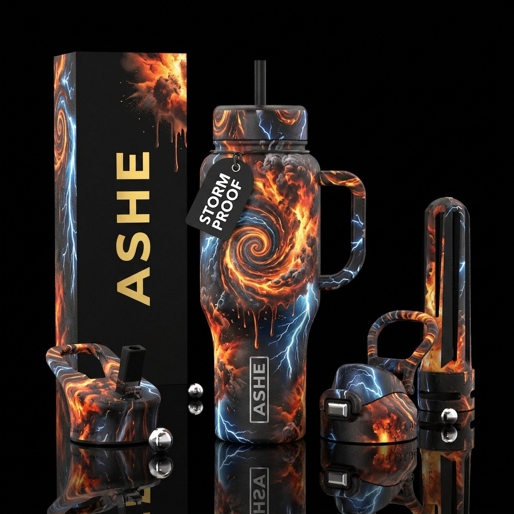 vibrant, dripping, swirls, spirals, electric, fire... water bottle design
