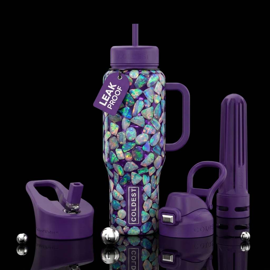 Australian crystal opals with a purple background water bottle design