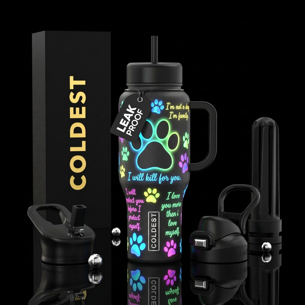 Glowie Dog paws of every size & color.  The middle... water bottle design
