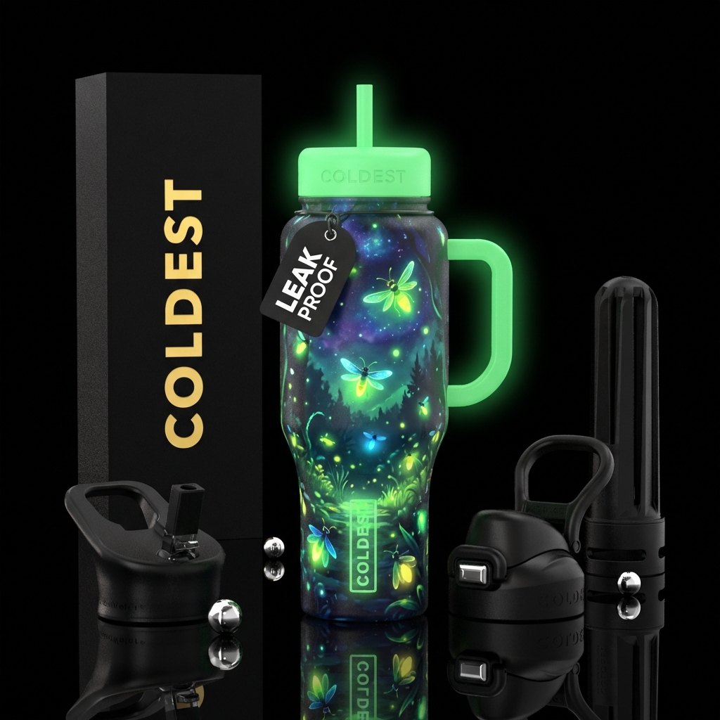 Glow & Fireflies water bottle design