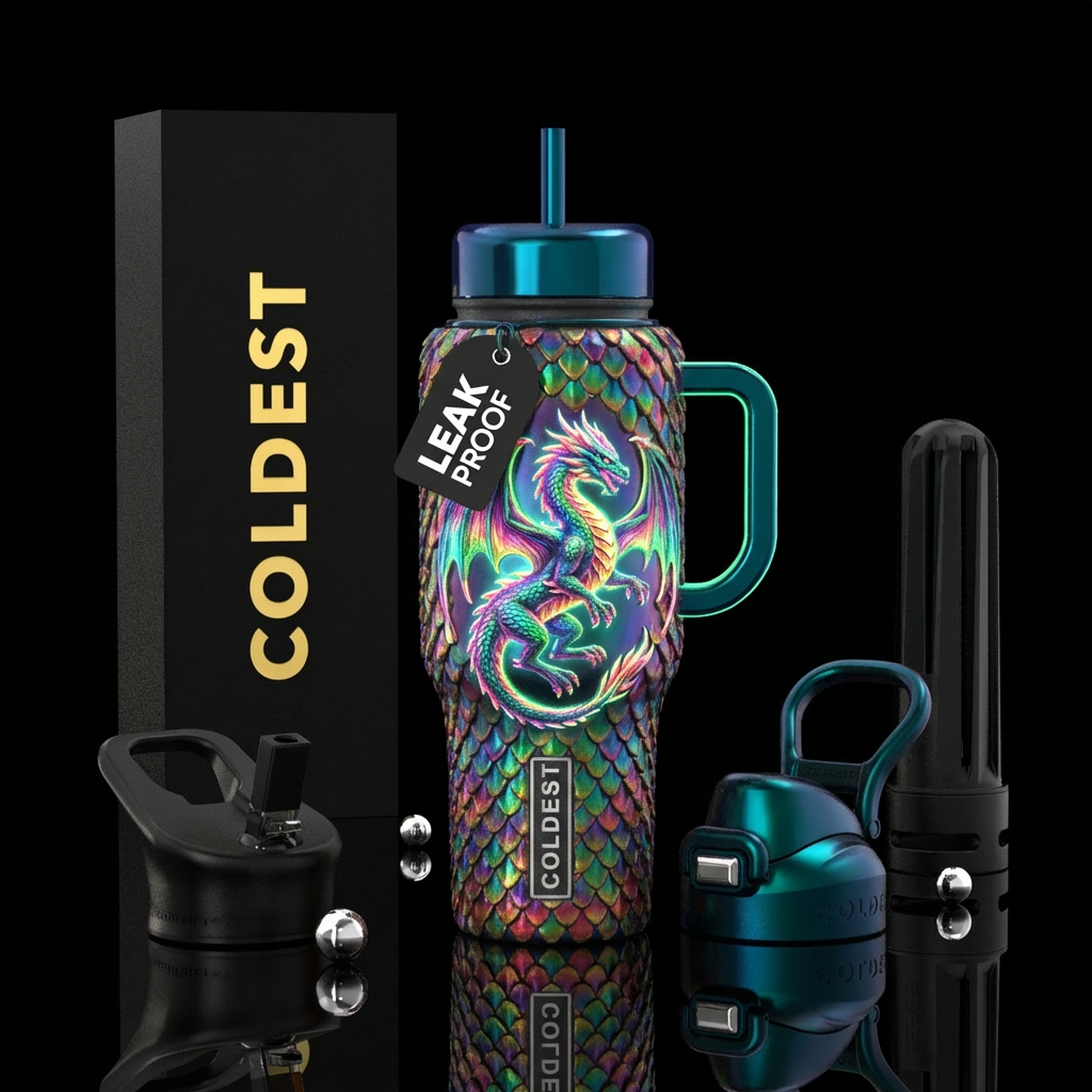 Dragon scales , Dragon  3D image in middle  fluore... water bottle design