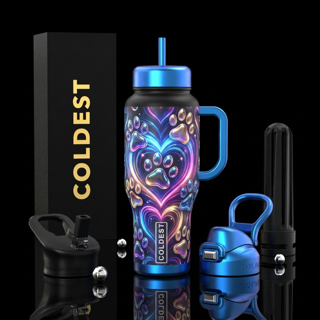 Paw prints all over the heart, glowie beautiful de... water bottle design