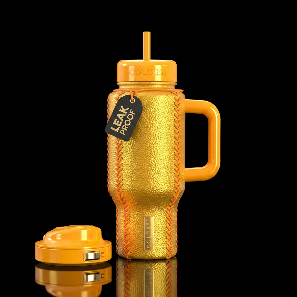 Yellow leather orange lace bottle glimmery, shiny, water bottle design
