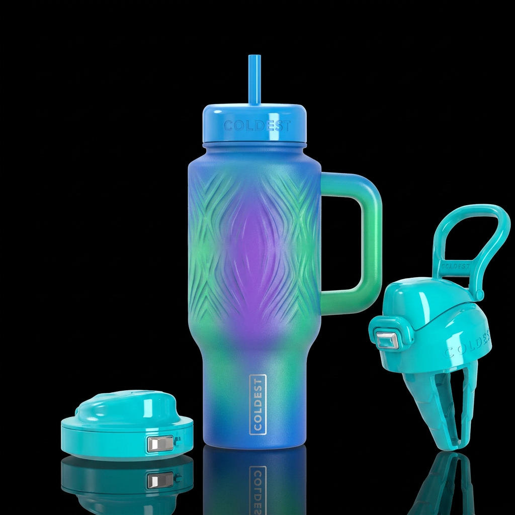 Ombre blue green & hue purple light water bottle design