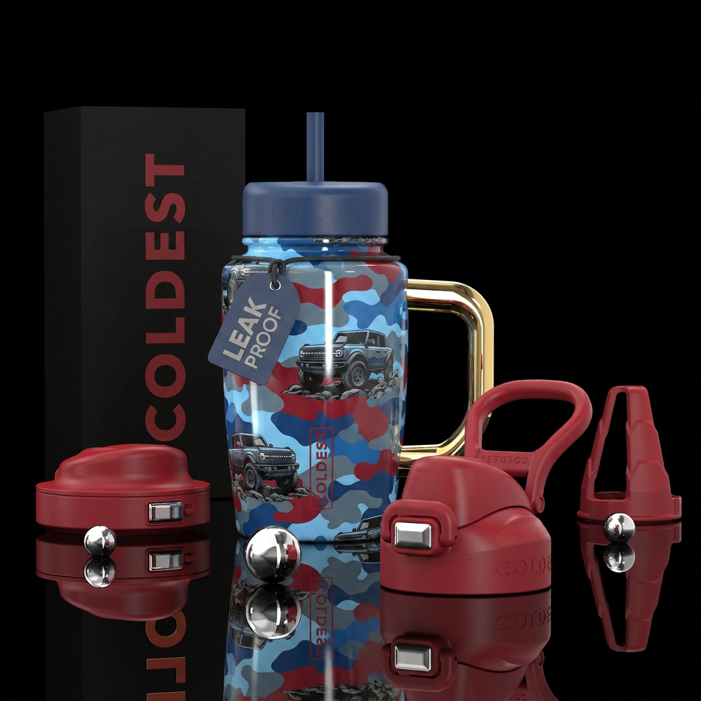 Red, blue & gray camouflage with a 4x4 truck, No l... water bottle design