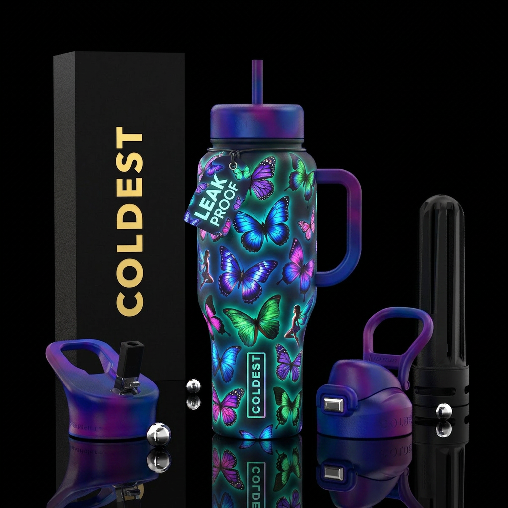Glow in the dark, Butterflies different styles, fi... water bottle design