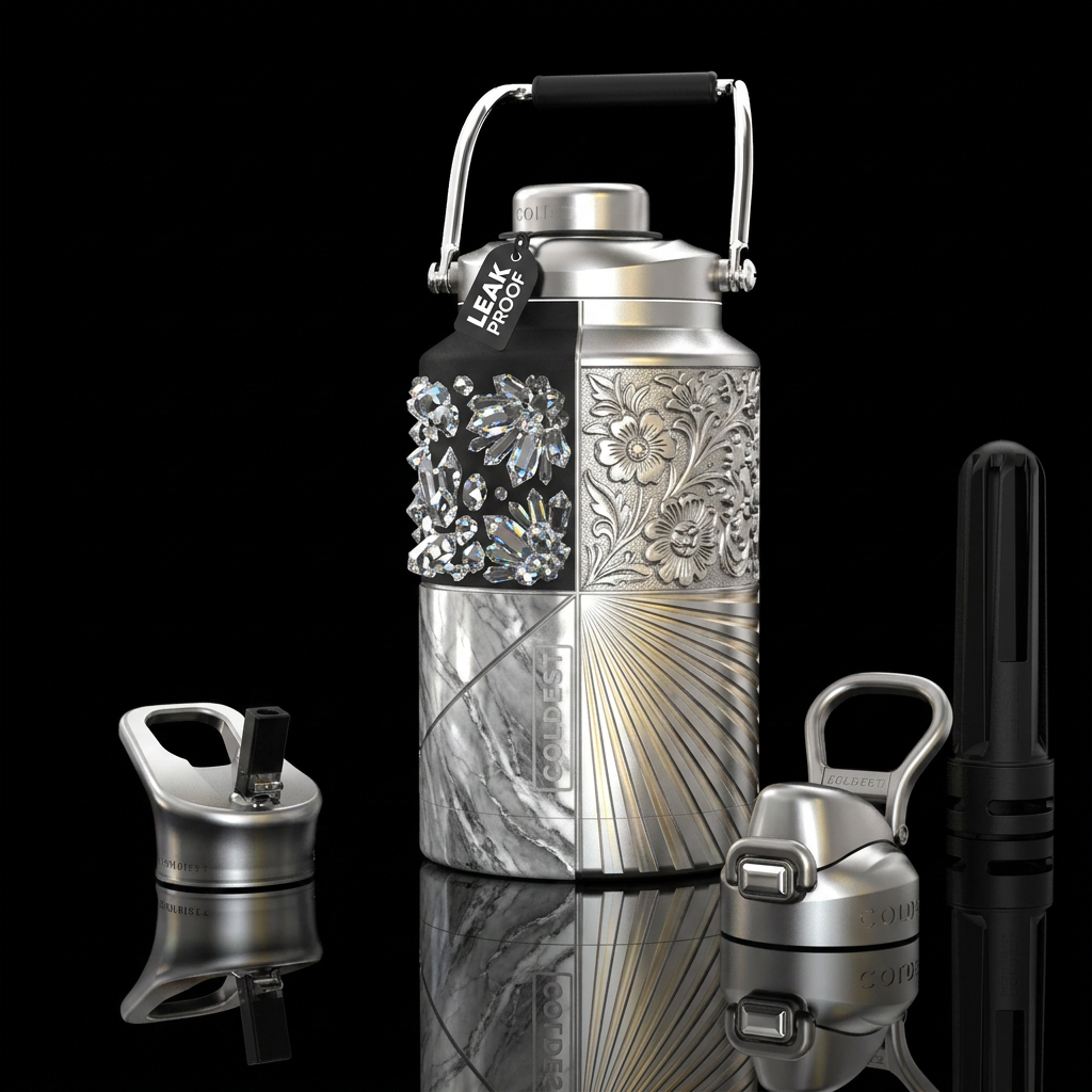 Crystals was flower part sunshine part silver marb... water bottle design