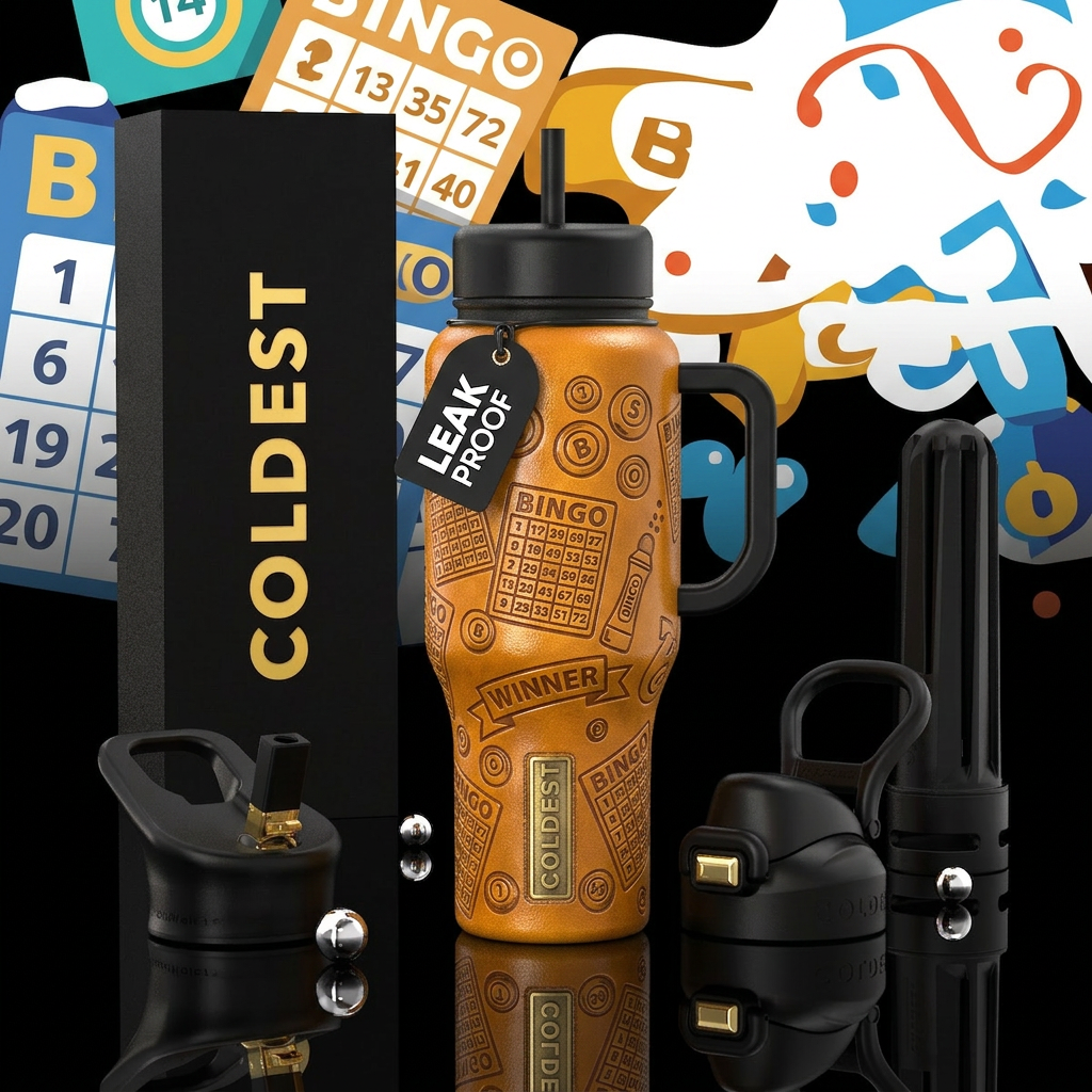 Bingo everything,  leather, shiny water bottle design