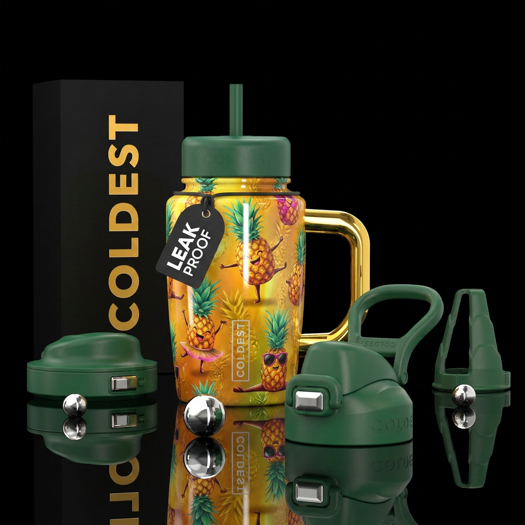 Dancing pineapple,  funny, shiny, realistic water bottle design