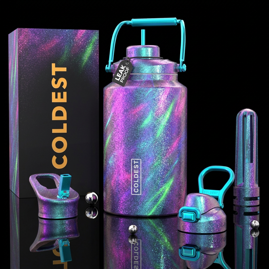 Neon colors, whimsical,  glimmery, slight glitter,... water bottle design