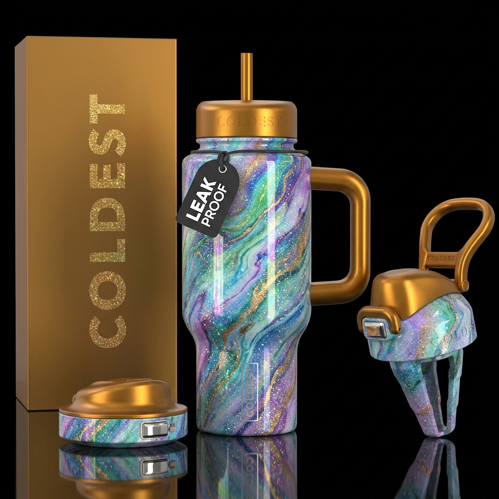 Marble, luxurious, whimsical, sparkly. water bottle design