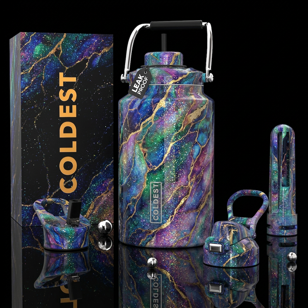 Marble, luxurious, whimsical, sparkly. water bottle design