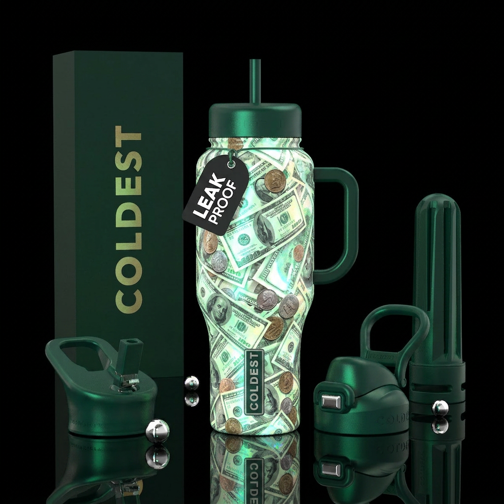 Glow in the dark Cash/ Money all over the bottle, ... water bottle design