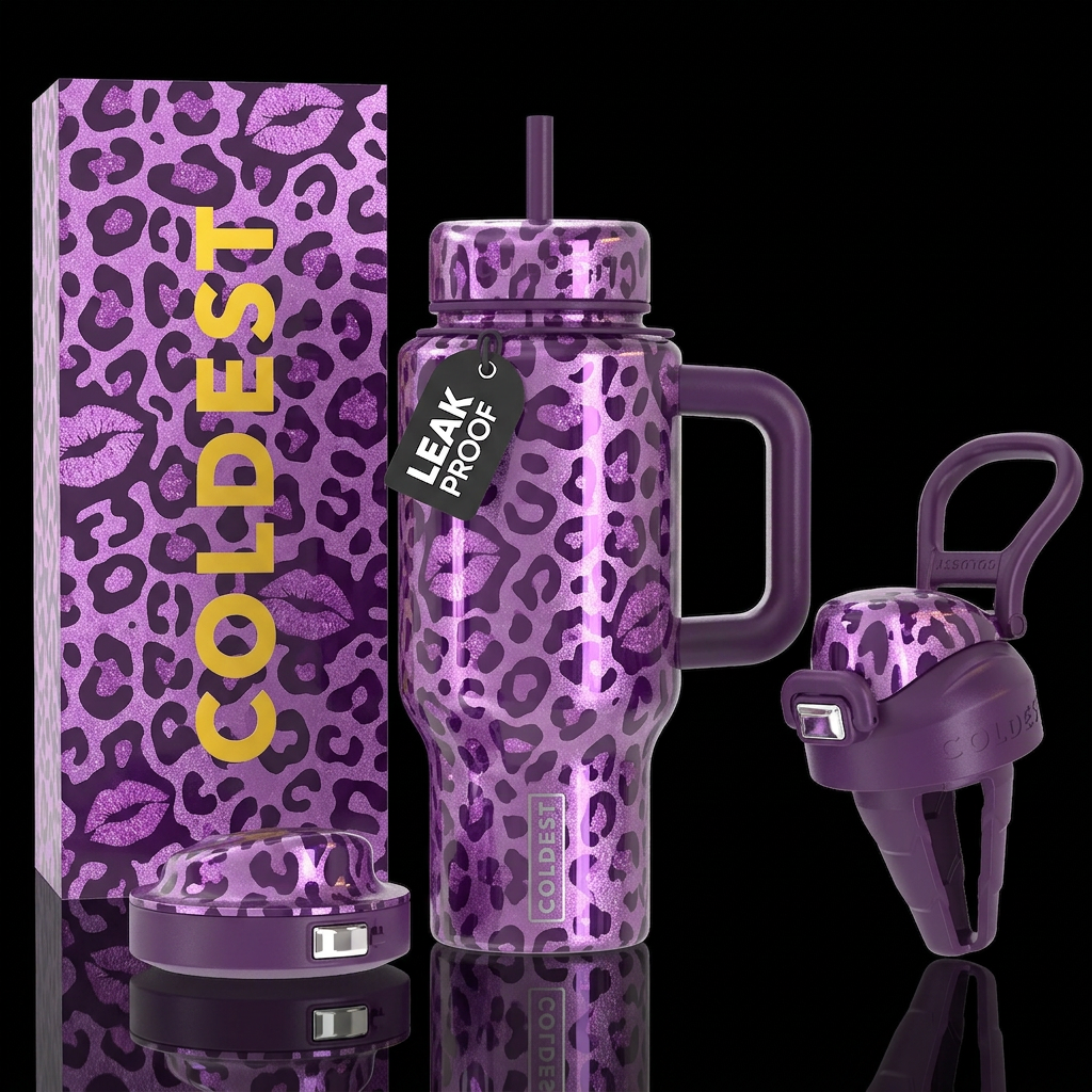 Purple leopard skin w/ purple kisses background,  ... water bottle design