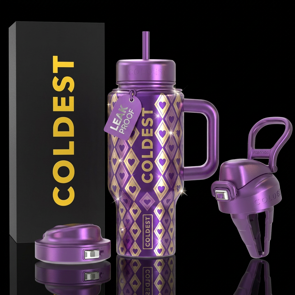Purple heart inside diamonds all over bottle desig... water bottle design