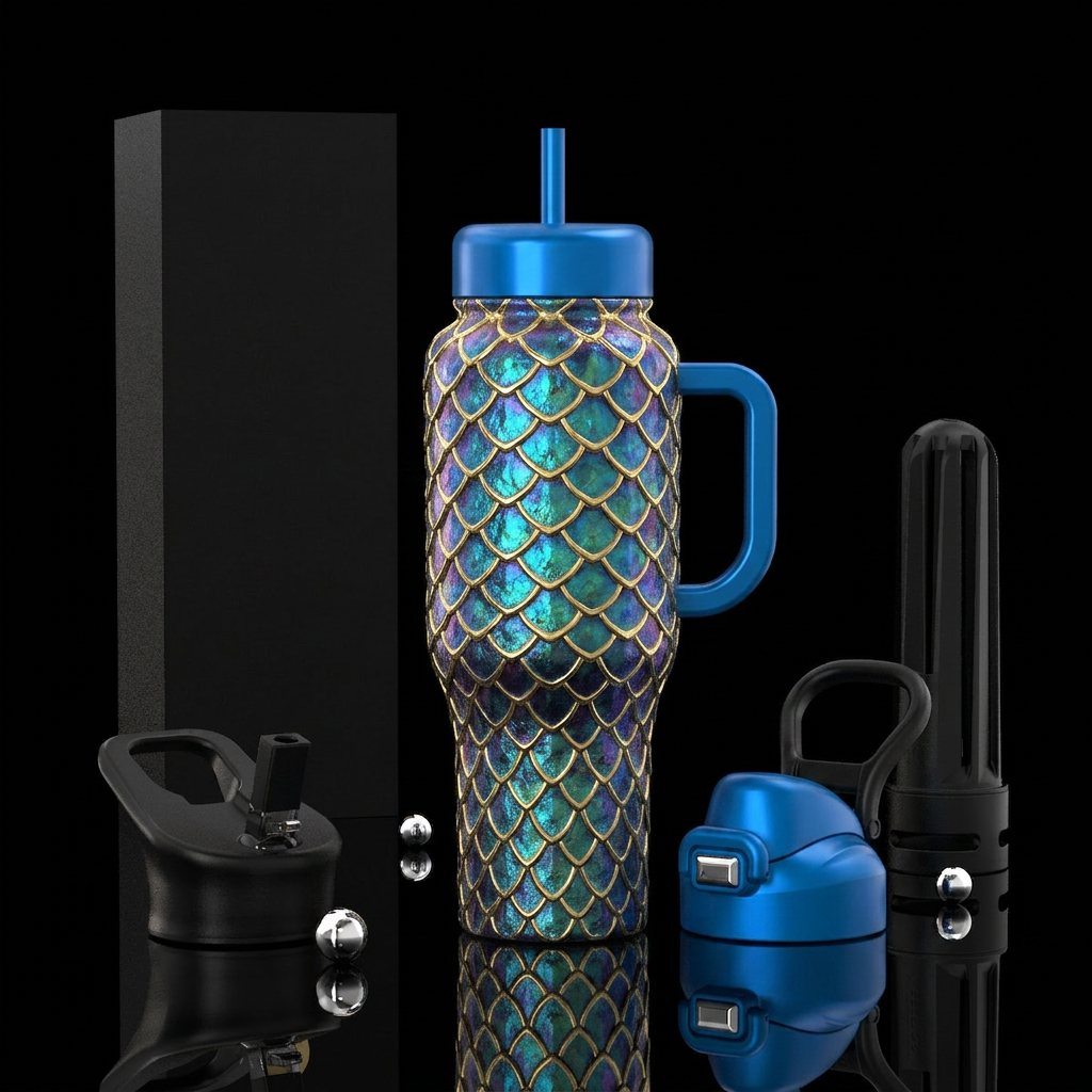 Textured dragon scales lind w/ gold, beautiful, water bottle design