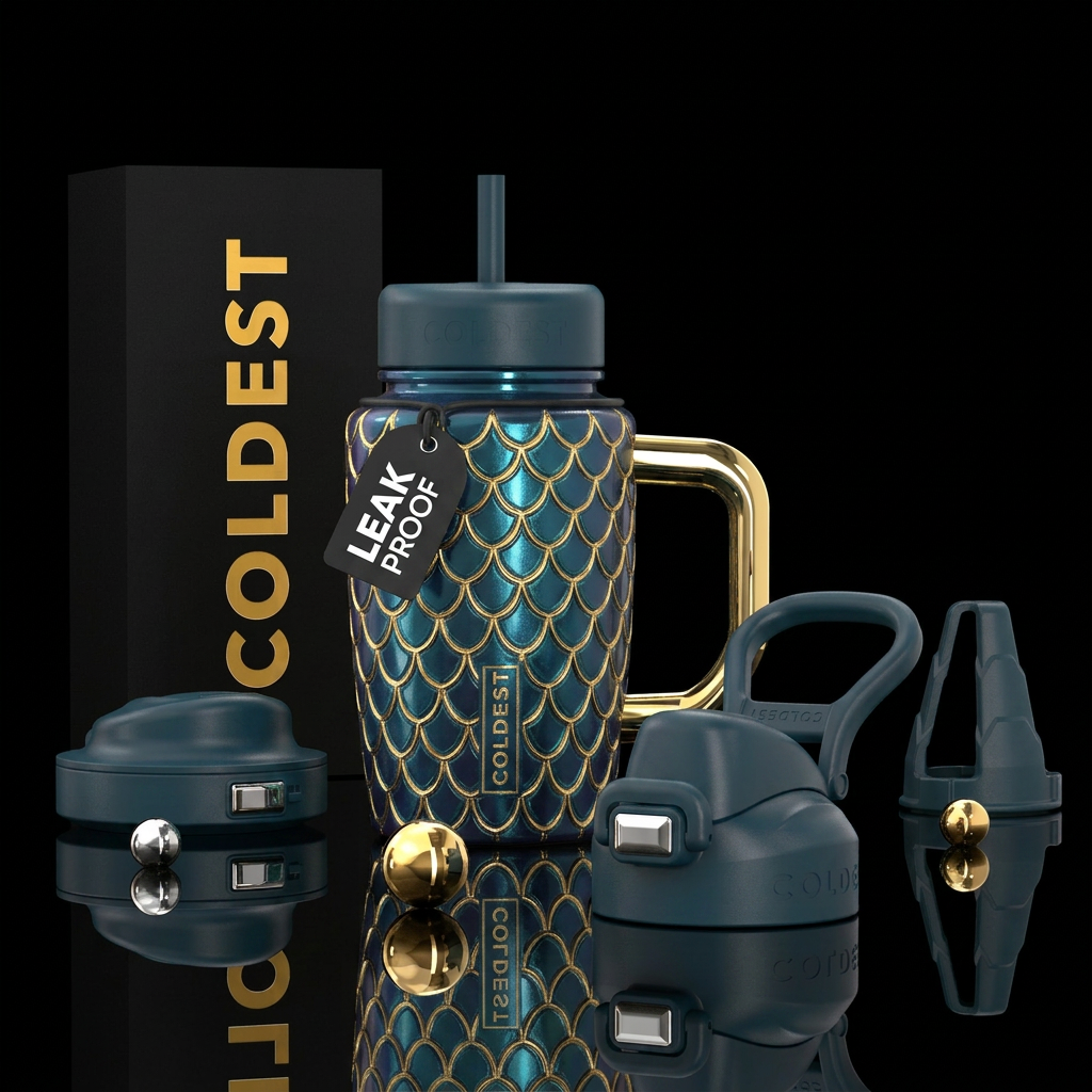 Textured dragon scales lind w/ gold, beautiful, water bottle design