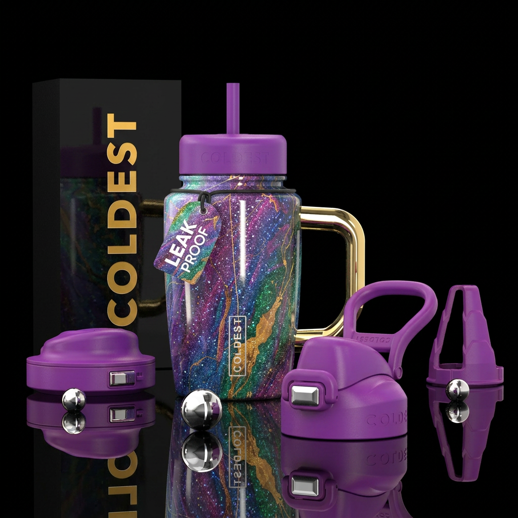 Marble, luxurious, whimsical, sparkly, water bottle design