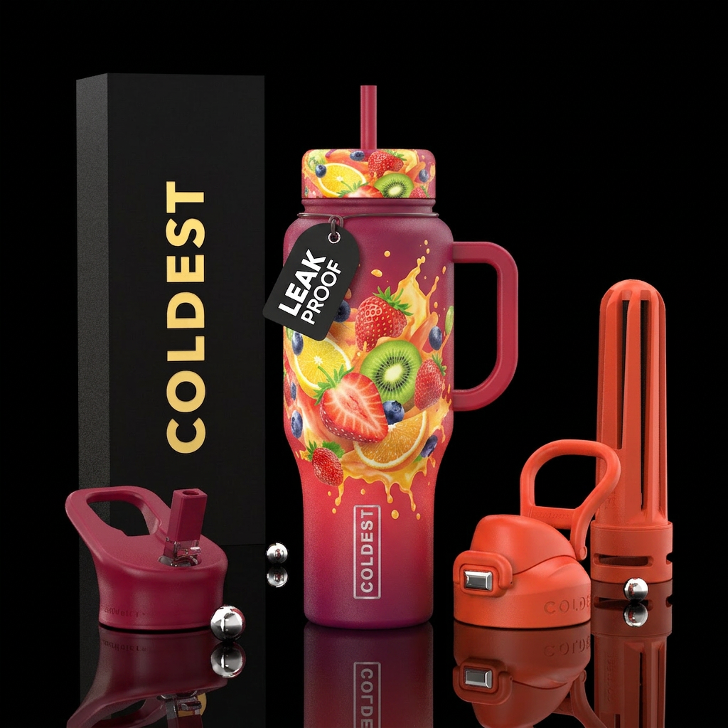 Fruit on top of a juicy burst of fruit, Splashing ... water bottle design
