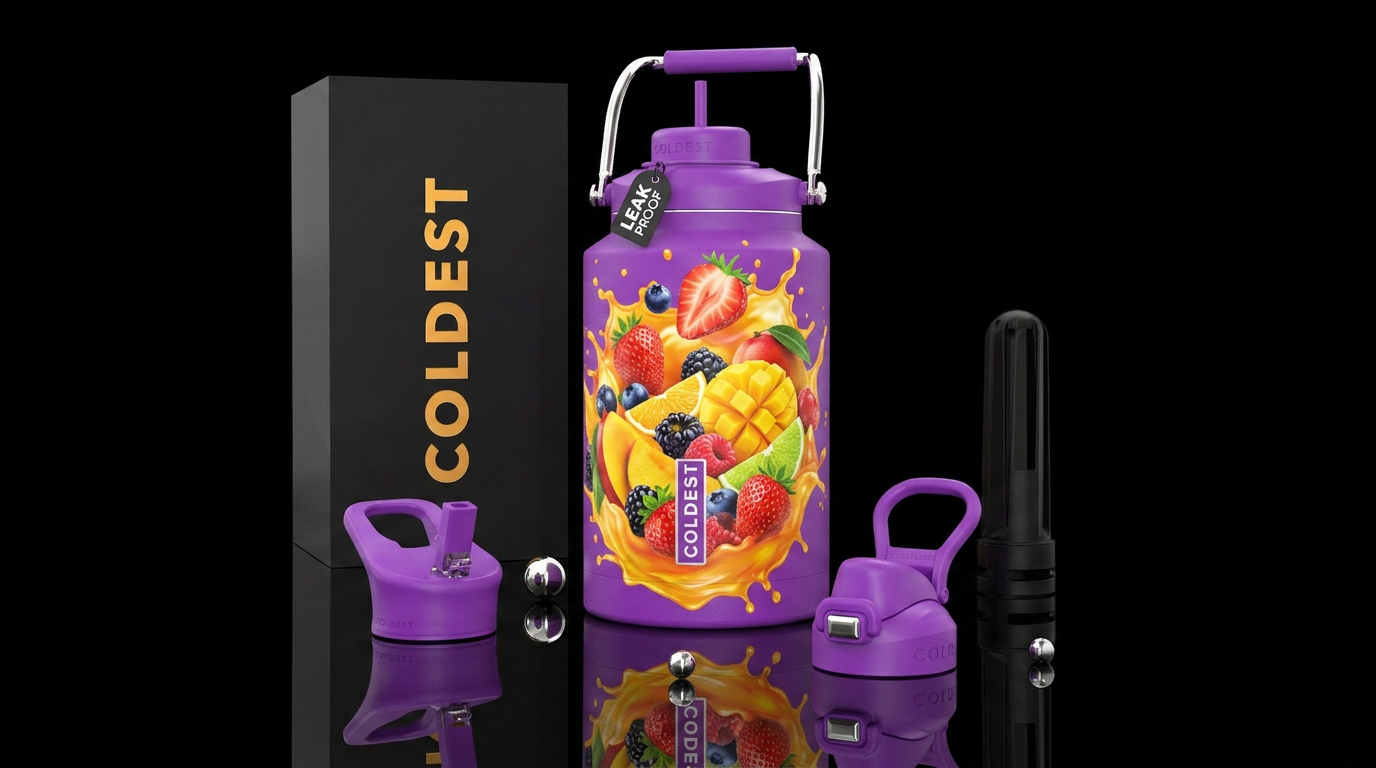 Fruit on top of a juicy burst of fruit, Splashing ... water bottle design