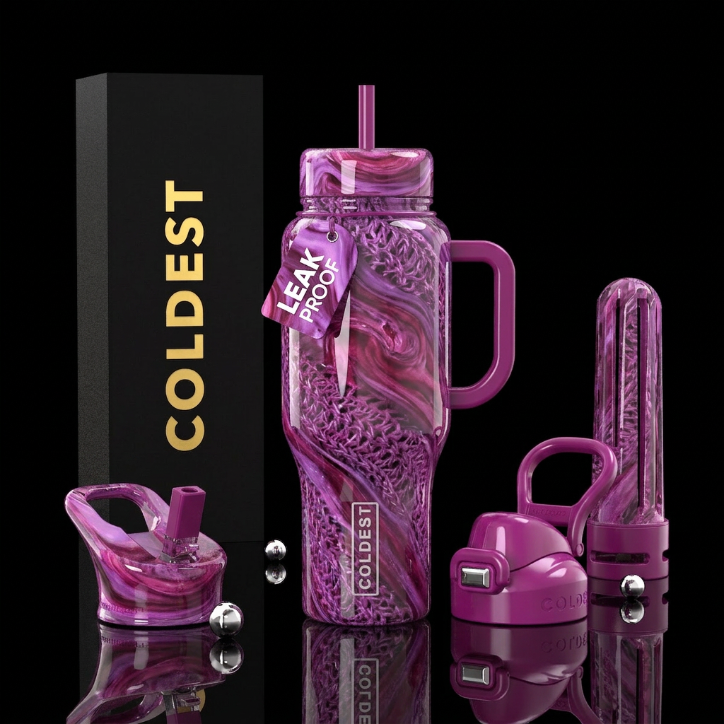 Glass crochet, purple, mengenta marble looking, sh... water bottle design