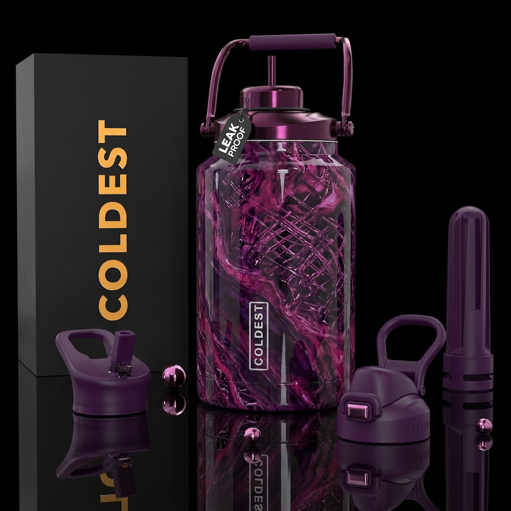 Glass crochet, purple, megenta, marble looking, sh... water bottle design