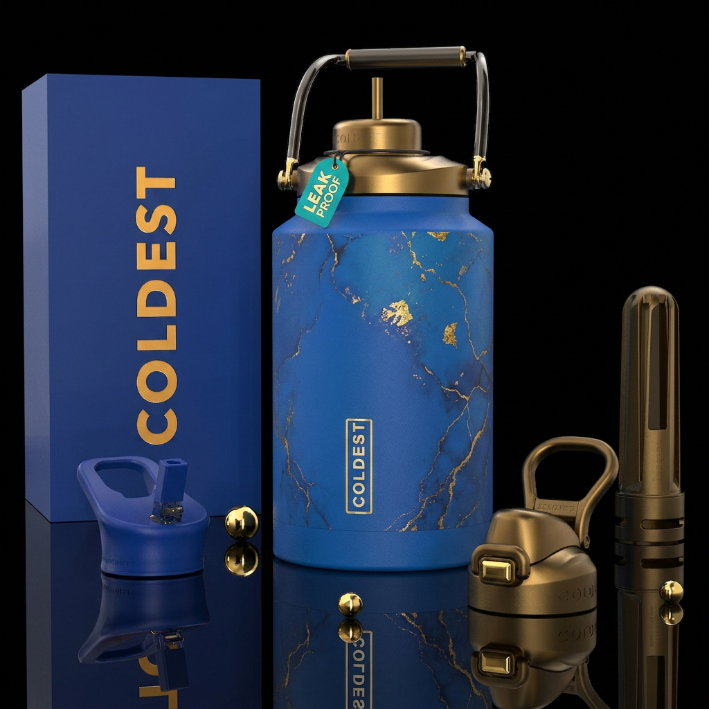 Hints of gold, shiny water bottle design