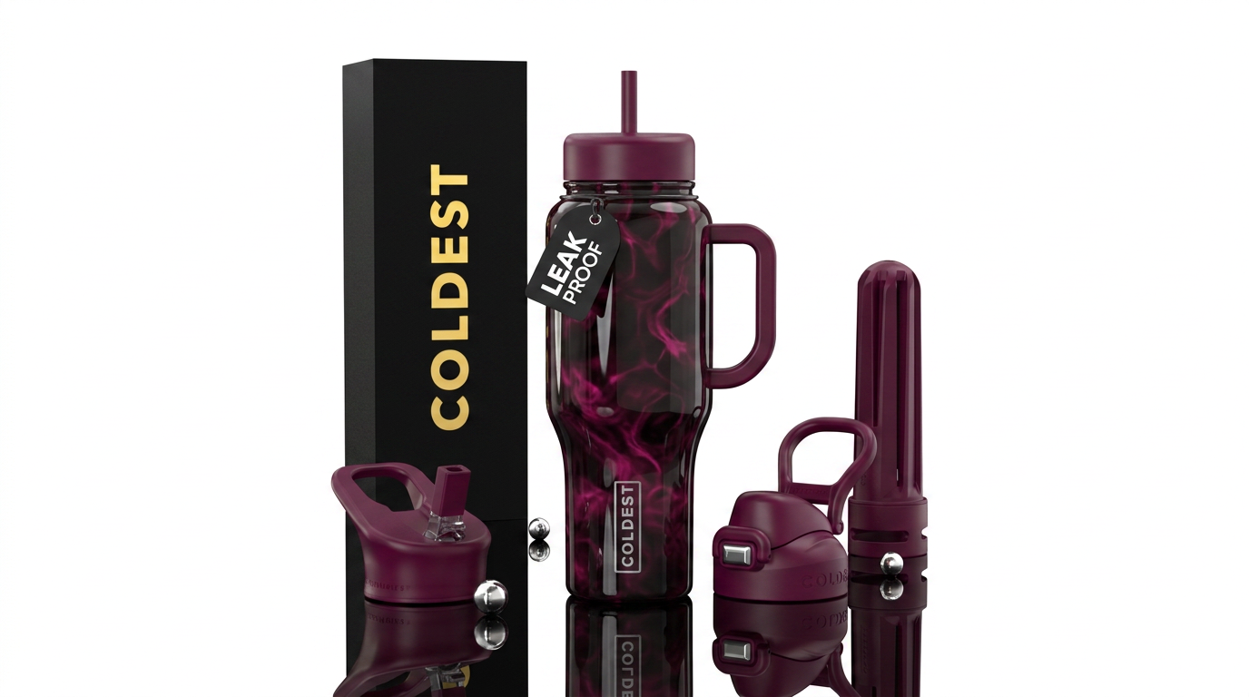Glossy low contrast abstract pattern of dark magen... water bottle design