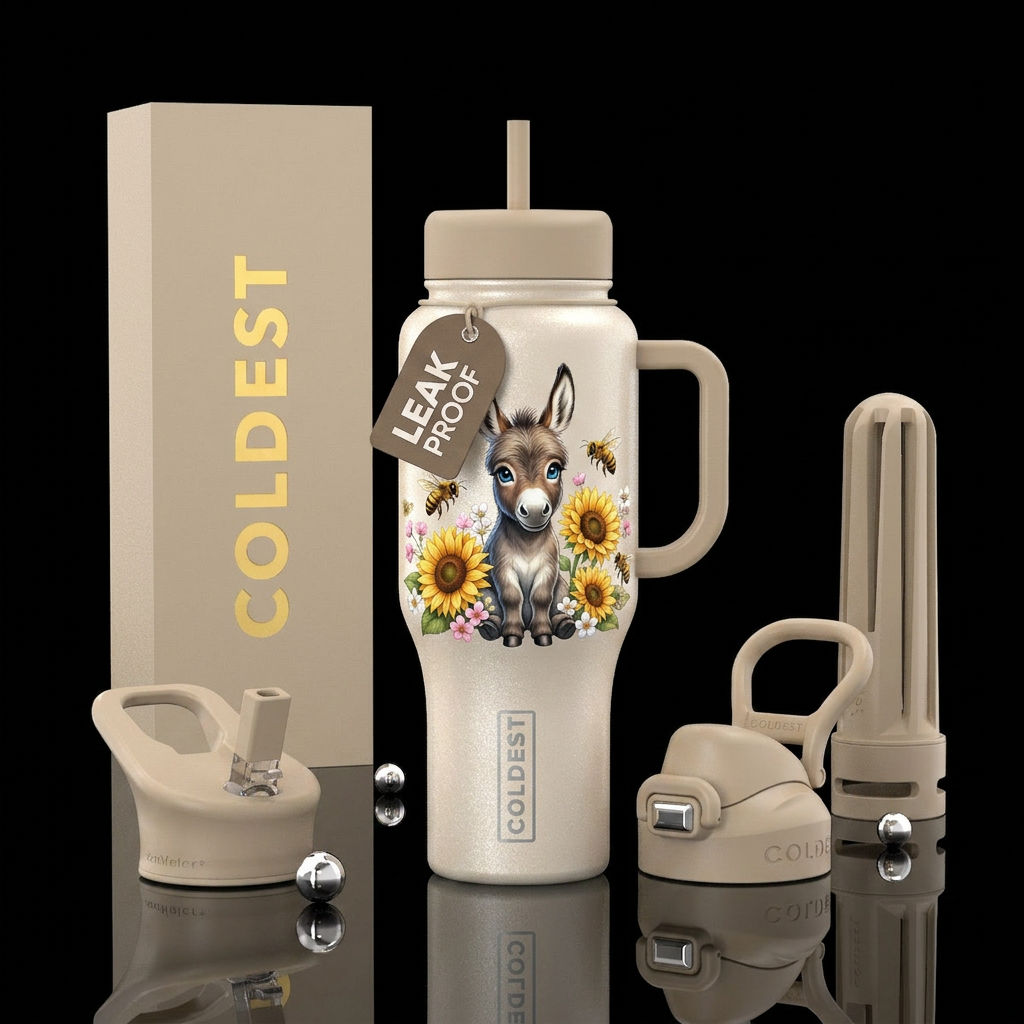 Light blur/ white shimmery bottle a baby donkey w/... water bottle design
