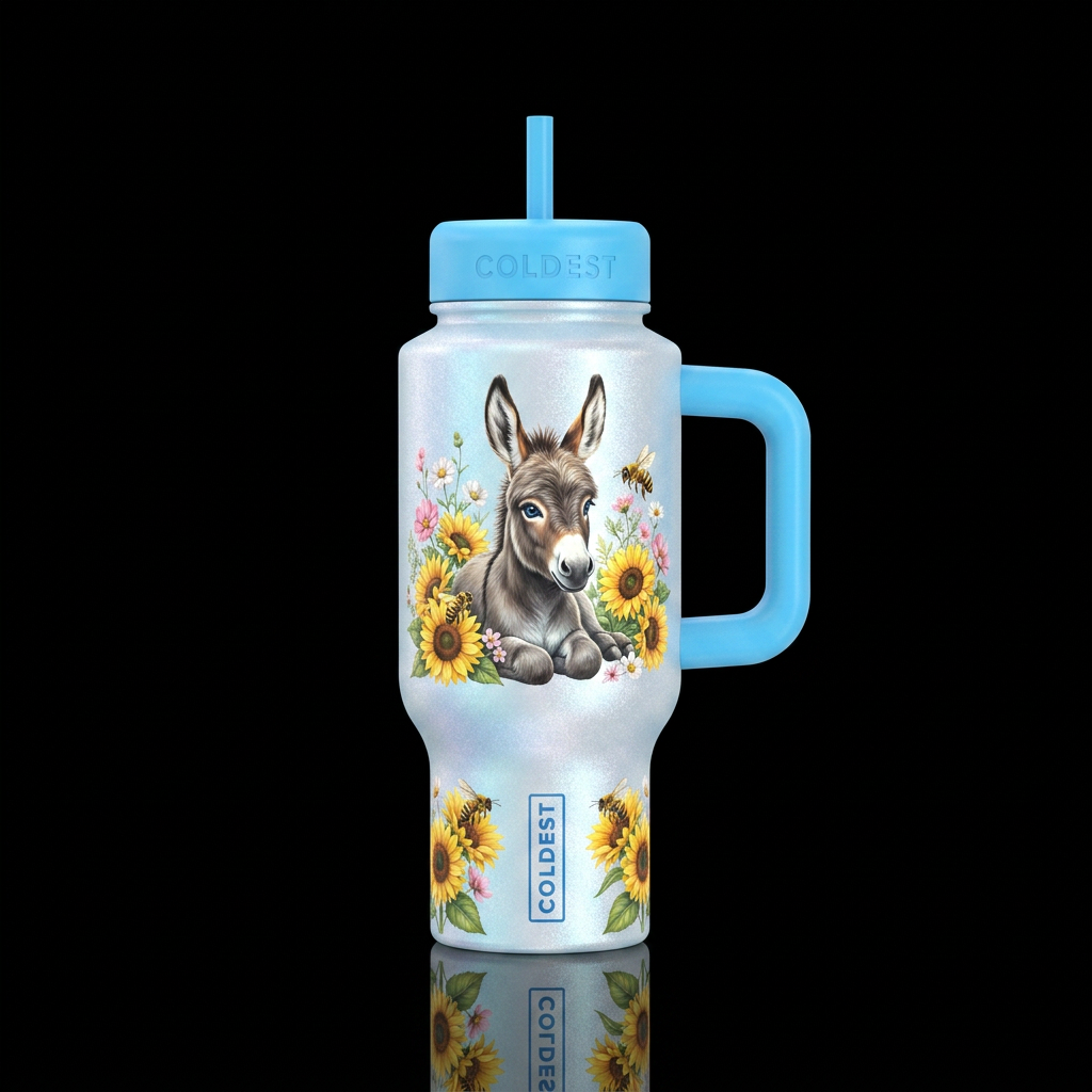 Light blur/ white shimmery bottle a baby donkey w/... water bottle design