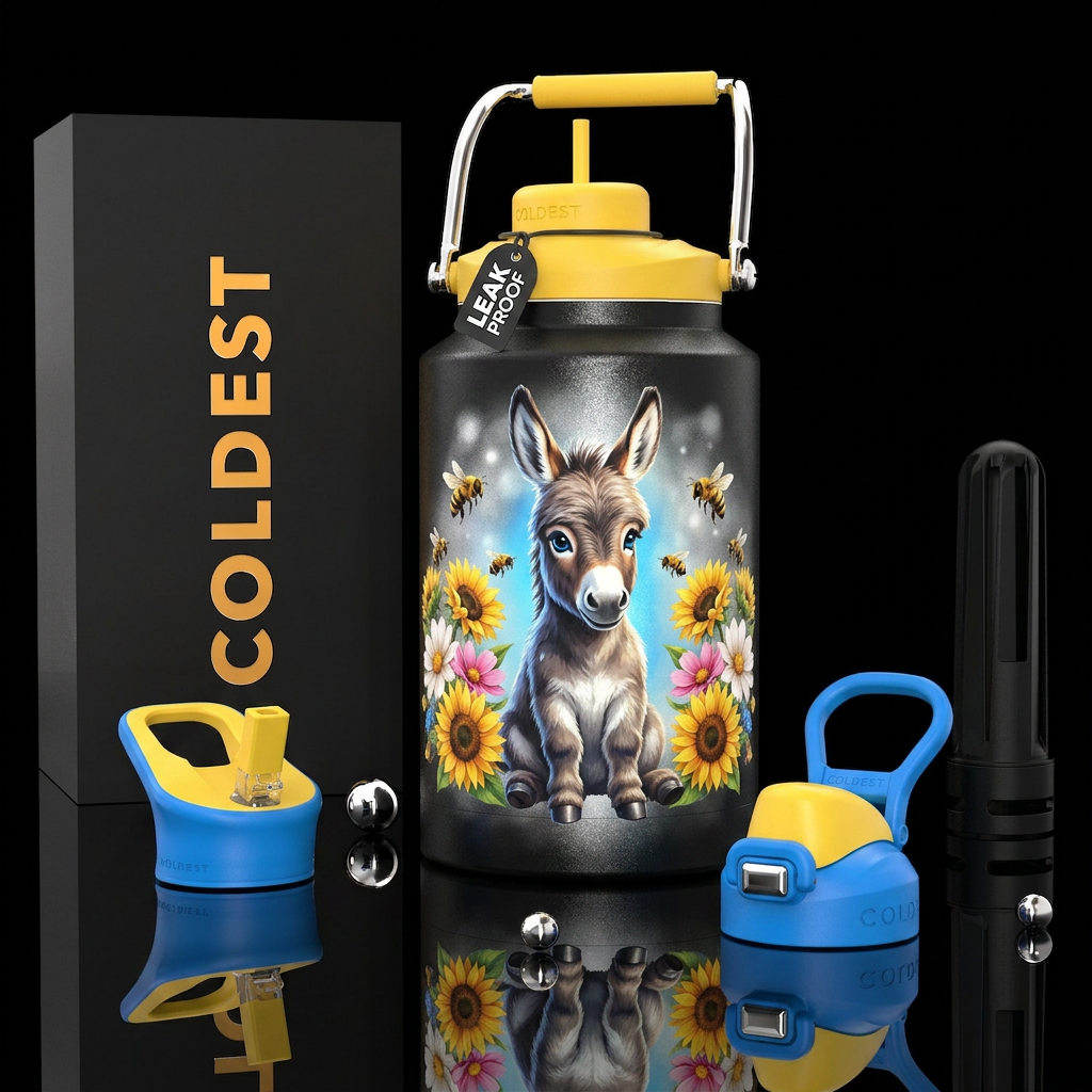 Light blur/ white shimmery bottle a baby donkey w/... water bottle design