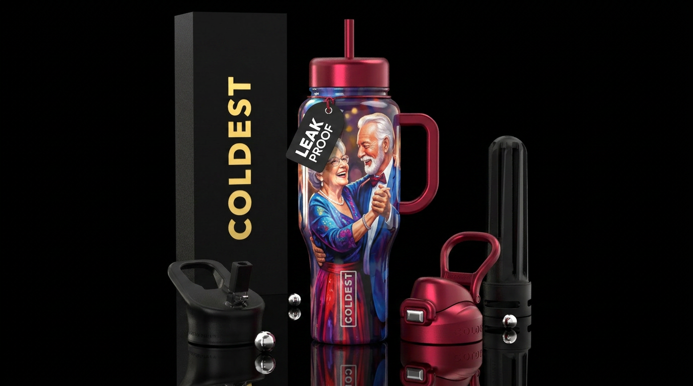Gradma & Grandpa dancing together, vibrant,  shiny... water bottle design