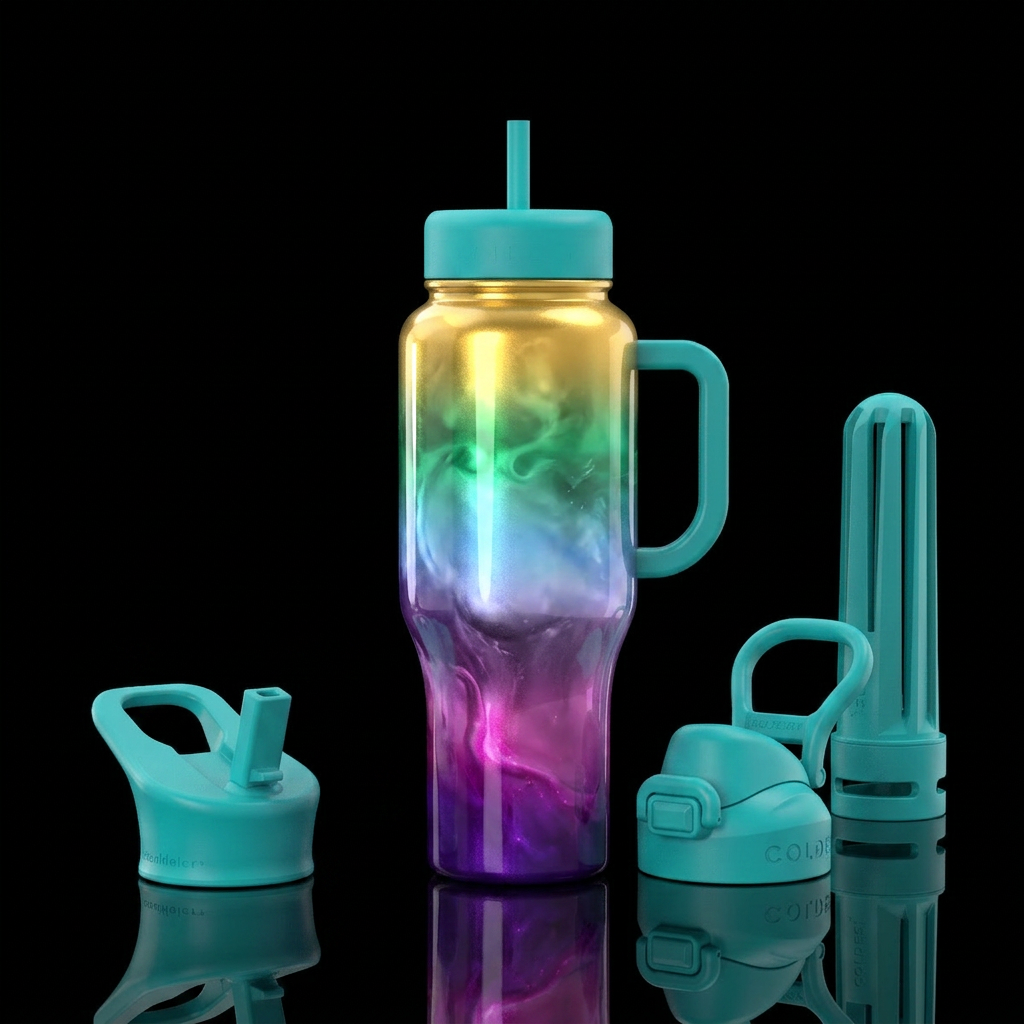Ombre, whimsical, abstract, vibrant,  shiny,  real... water bottle design